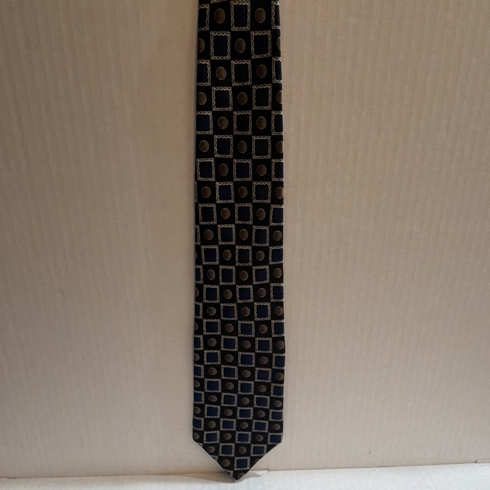 Vintage Preswick & Moore Men's Silk Neck Tie  ("Black, Navy Blue, and Bronze